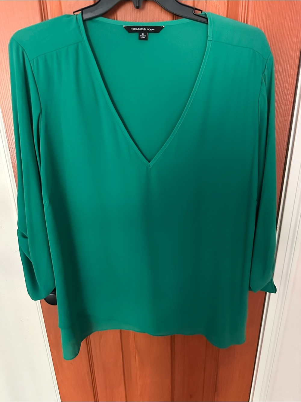 Zac & Rachel Emerald Green V-Neck Long Sleeve Blouse